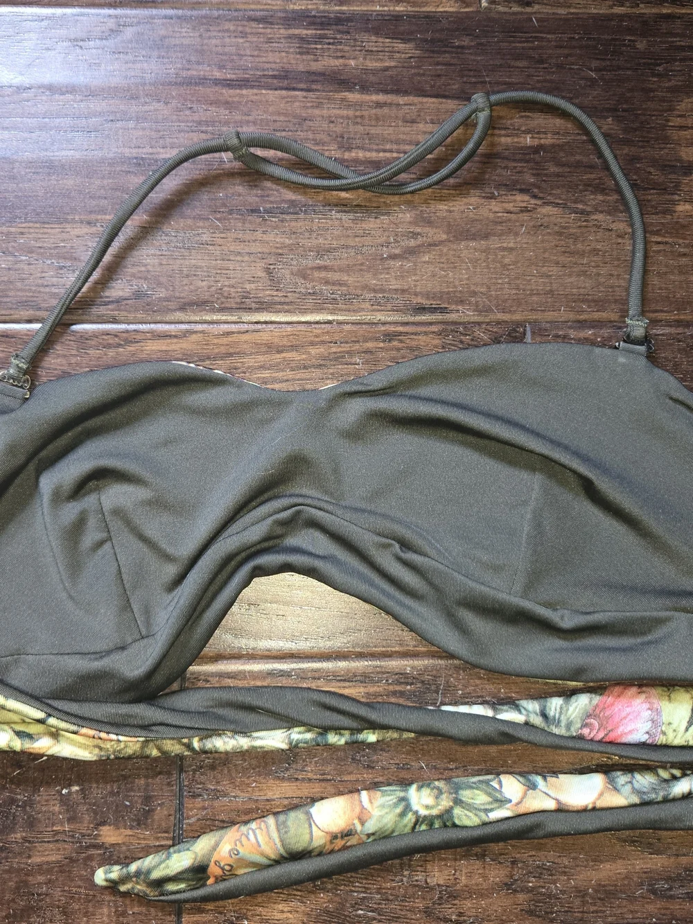 Floral Tie-Back Bandeau Bikini Set - Green Floral, sz L
